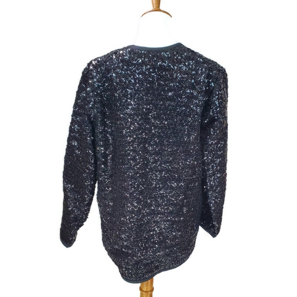 Vintage Henry Higgins Solid Black Sequin Fully Lined Evening Jacket New Year's - Picture 6 of 11
